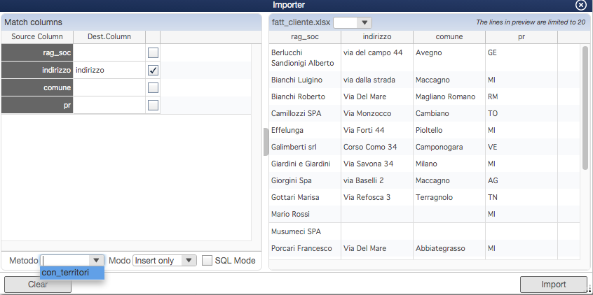 importer con metodo