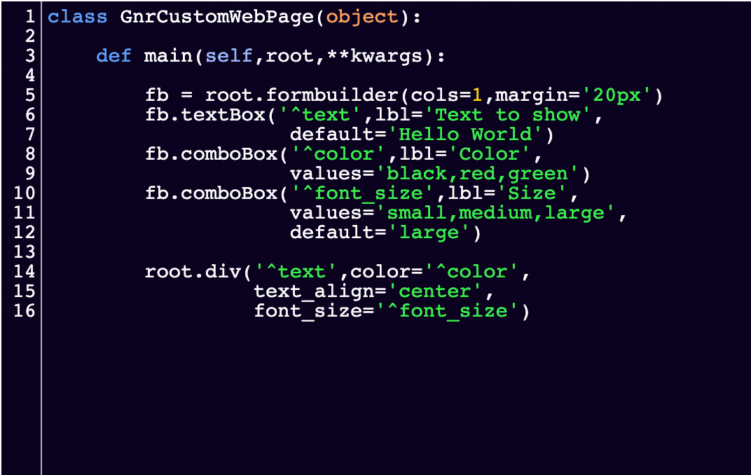 Genropy dynamic content and parameters